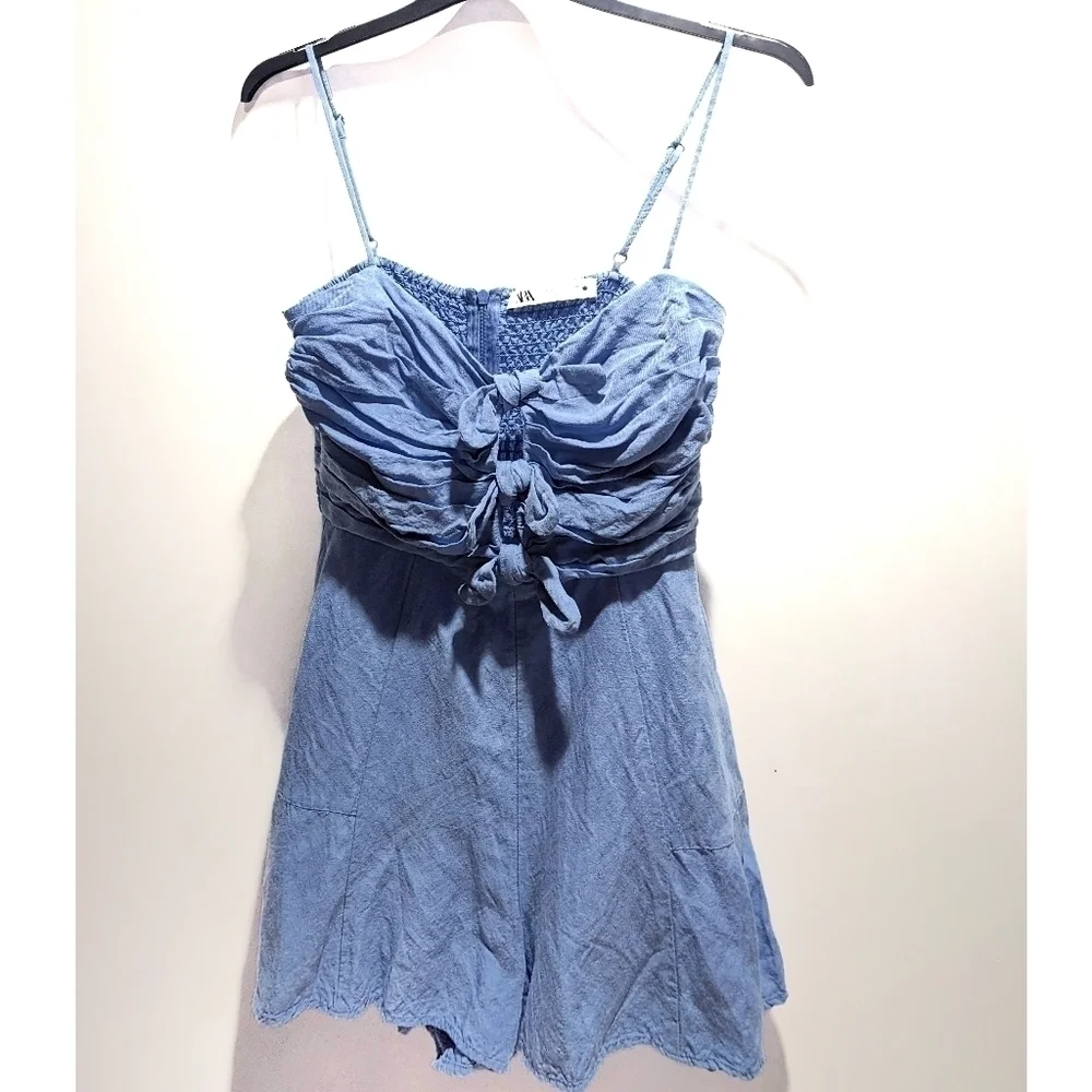 Zara | Blogger Favorite; Rustic Bow Playsuit in Sky Blue